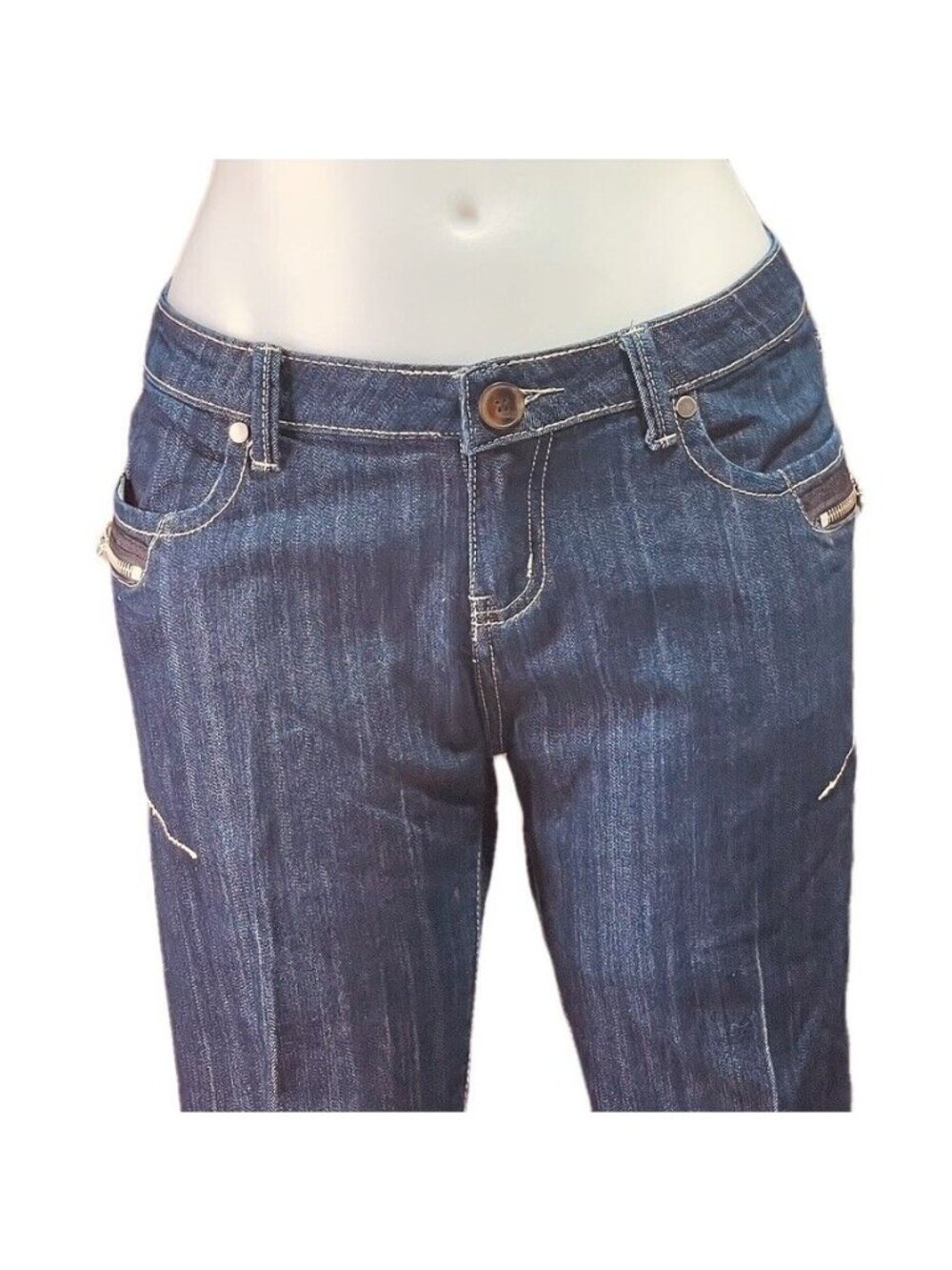 Vintage EXOCET Straight Leg Dark Wash Zipped Pockets Junior Denim Jeans - Picture 5 of 9
